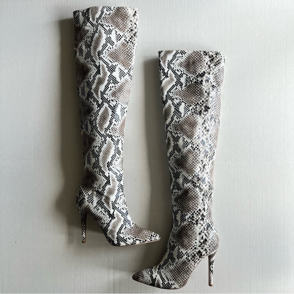 {SOLD} Snakeskin Python Over-The-Knee Stiletto Boots